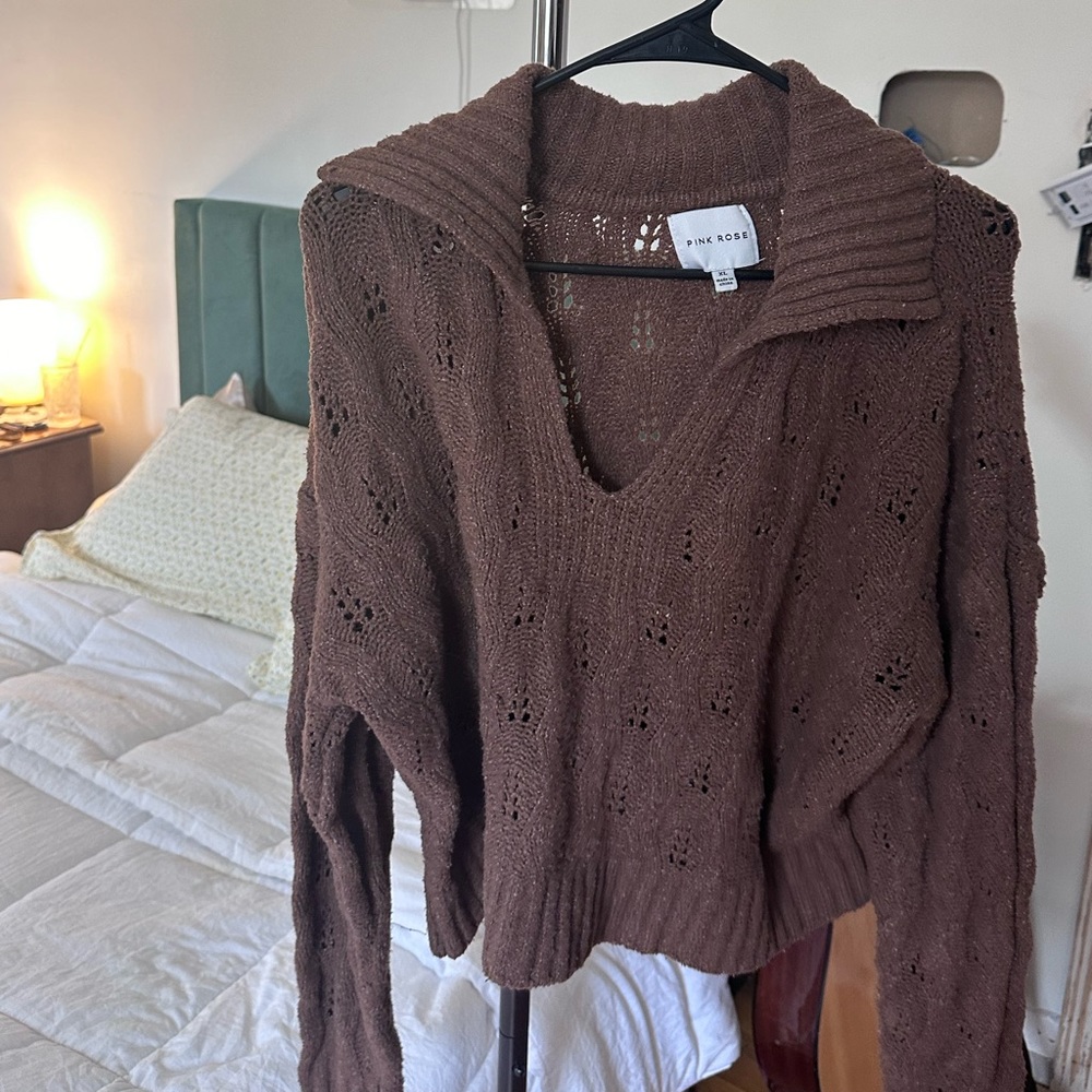 Brown slouchy collar sweater